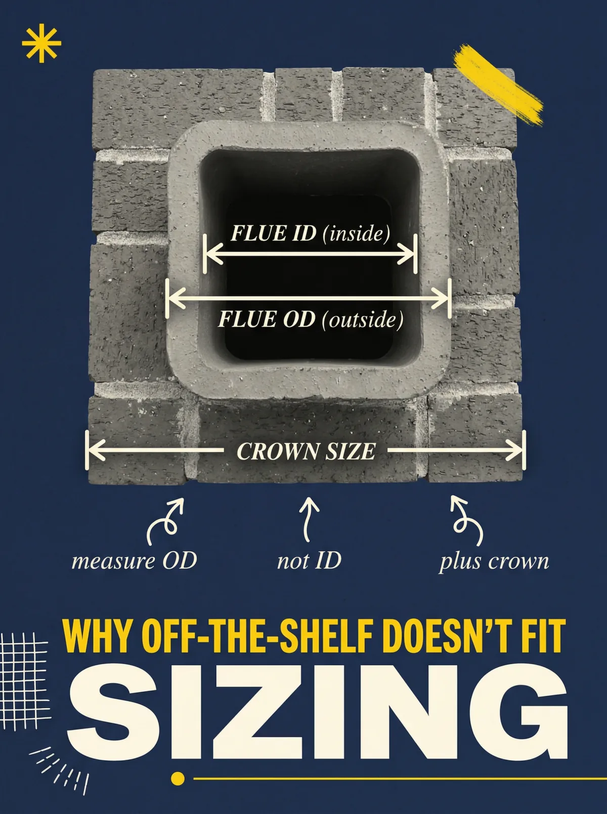 Editorial poster showing how to measure flue tile for a correctly sized ChimCare chimney cap